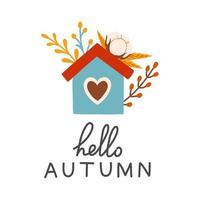 ciao autunno birdhouse stagione autunnale elementi di illustrazione vettoriale