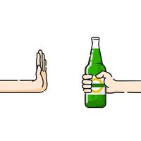 stile di vita sano ed evitare l'alcol. allungare la mano mostra che non c'è bisogno di alcol, smetti di bere vettore