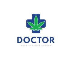marijuana medica foglia di cannabis e immagine vettoriale del logo incrociato