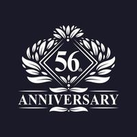 Logo dell'anniversario di 56 anni, logo floreale di lusso per il 56° anniversario. vettore