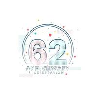 Celebrazione dell'anniversario di 62 anni, design moderno per 62 anni vettore