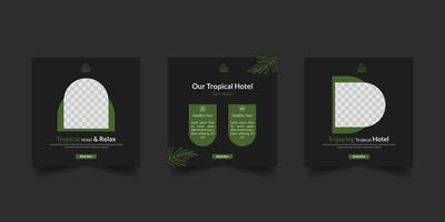 hotel tropicale e relax modello di post sui social media vettore