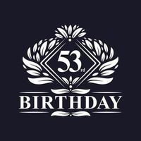 Logo di compleanno di 53 anni, celebrazione del 53esimo compleanno di lusso. vettore