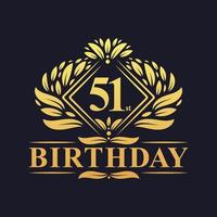 51 anni di logo di compleanno, celebrazione del 51° compleanno d'oro di lusso. vettore