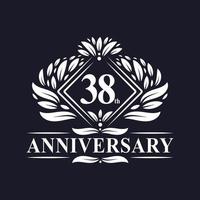 Logo dell'anniversario di 38 anni, logo floreale di lusso per il 38° anniversario. vettore