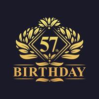 57 anni di logo di compleanno, celebrazione del 57esimo compleanno d'oro di lusso. vettore