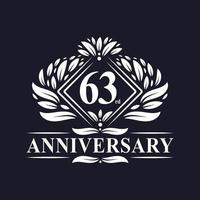 Logo dell'anniversario di 63 anni, logo floreale di lusso per il 63° anniversario. vettore