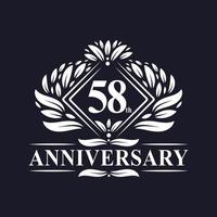 Logo dell'anniversario di 58 anni, logo floreale di lusso per il 58° anniversario. vettore