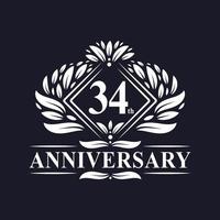 Logo dell'anniversario di 34 anni, logo floreale di lusso per il 34° anniversario. vettore
