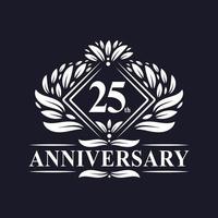 Logo dell'anniversario di 25 anni, logo floreale di lusso per il 25° anniversario. vettore