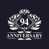 Logo dell'anniversario di 94 anni, logo floreale di lusso per il 94° anniversario. vettore