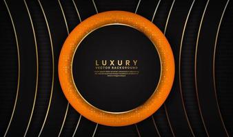 lusso astratto sfondo nero e arancio con linee dorate in cerchio vettore