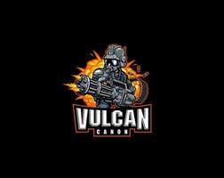 robot vulcan che tiene il logo esport del cannone vettore