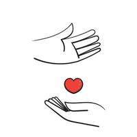 doodle disegnato a mano mano che dà e riceve amore illustrazione vettore isolato