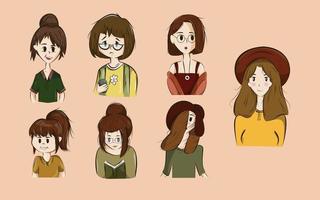 serie di ritratti di donne di diverso genere ed età. diversità. illustrazione piatta vettoriale. avatar per un social network. illustrazione piatta vettoriale