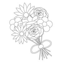 bouquet con fiore. disegna l'illustrazione in bianco e nero vettore