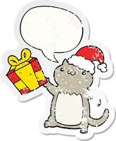 simpatico cartone animato gatto di Natale e fumetto adesivo in difficoltà vettore