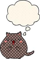 gatto cartone animato felice e bolla di pensiero in stile fumetto vettore