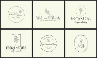 logo disegnato a mano di elemento floreale botanico con fiori selvatici e foglie. logo per spa e salone di bellezza, boutique, negozio biologico, matrimonio, designer floreale, interni, fotografia, cosmetici. vettore