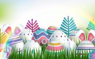 buona Pasqua con uova realistiche multicolori vettore