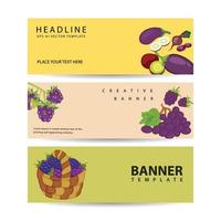 set di banner viola frutta e verdura illustrazione vettoriale