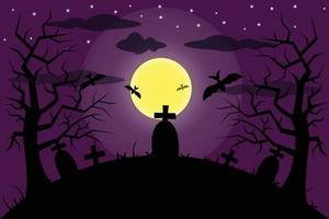 festa di halloween con luna piena e tomba vettore