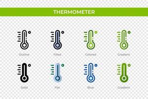 icona del termometro in uno stile diverso. icone vettoriali termometro progettate in stile contorno, solido, colorato, pieno, sfumato e piatto. simbolo, illustrazione del logo. illustrazione vettoriale