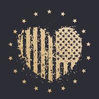 cuore con bandiera usa, segno patriottico americano, oro su scuro vettore