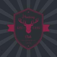 emblema vintage del club di caccia, distintivo con testa di cervo, logo a forma di scudo