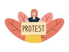 illustrazione vettoriale con donna che protesta. ragazza con cartello di protesta. protesta. donna che tiene un poster.