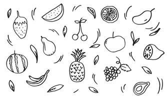scarabocchio di frutta. disegno a mano di frutti in diversi stili. vettore