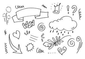 elementi di design doodle disegnati a mano, neri su sfondo bianco. elementi di design dello schizzo di doodle vettore