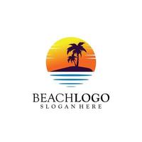 spiaggia, mare, tramonto, alba, logo design illustrazione vettoriale