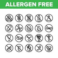 set di icone lineari per alimenti senza allergeni vettore
