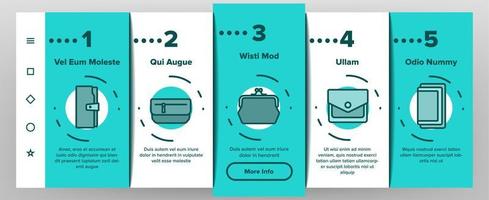 portafoglio accessorio contanti onboarding icone set vettore