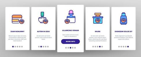set di icone di onboarding per il pacchetto cosmetico di cocco vettore