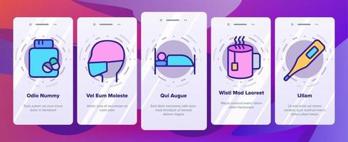 i sintomi dell'influenza e le icone di onboarding per la cura impostano il vettore