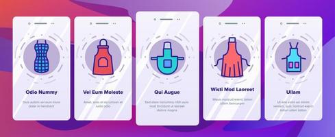 grembiule cucina panno onboarding icone set vettore