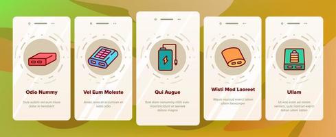 le icone di onboarding del dispositivo della banca di potere impostano il vettore