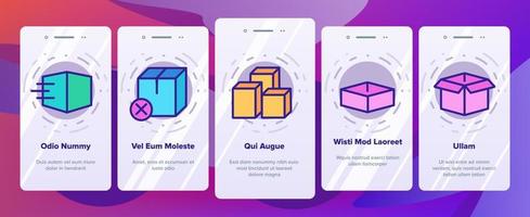 set di icone di onboarding del pacchetto di cartone della scatola vettore