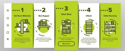 Le icone di onboarding dei mobili della stanza dello scaffale impostano il vettore