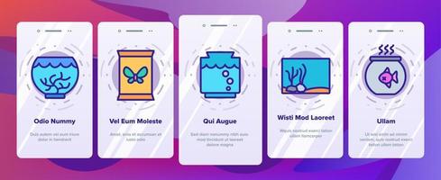 le icone di onboarding della decorazione del pesce dell'acquario hanno messo il vettore