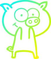 cartone animato di maiale allegro di disegno a linea a gradiente freddo vettore