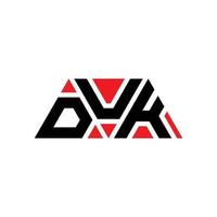 duk triangolo lettera logo design con forma triangolare. duk triangolo logo design monogramma. modello di logo vettoriale triangolo duk con colore rosso. duk logo triangolare logo semplice, elegante e lussuoso. duk