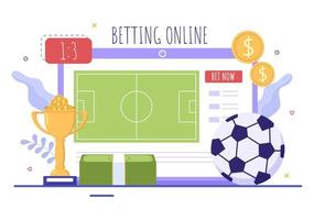 gioco sportivo di scommesse online con monete d'oro e servizio di applicazione di scommesse dal vivo trasmissione sportiva in fumetto disegnato a mano illustrazione piatta vettore