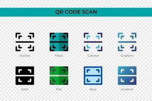 icona di scansione del codice QR in uno stile diverso. icone vettoriali di scansione del codice qr progettate in stile contorno, solido, colorato, pieno, sfumato e piatto. simbolo, illustrazione del logo. illustrazione vettoriale