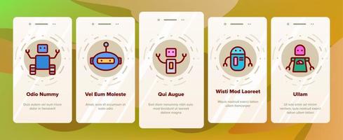 le icone di onboarding ad alta tecnologia del robot impostano il vettore