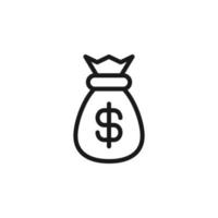 affari, denaro, concetto di finanza. segni vettoriali disegnati con linea nera. adatto per pubblicità, siti web, app, articoli. icona della linea del dollaro sulla borsa come simbolo della borsa dei soldi