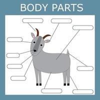 annota le parti del corpo della capra. gioco educativo per bambini. vettore