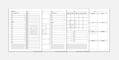 set di modelli di piani giornalieri, mensili, settimanali e annuali. organizer per notebook planner per problemi personali e di lavoro vettore